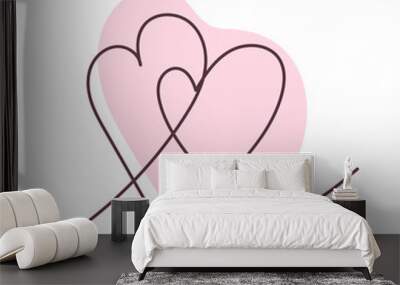 Two hearts drawn with one line and an abstract spot. The concept of love, union, marriage. Wall mural