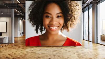 african descendant woman smiling cheerful, copy space Wall mural