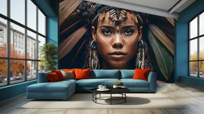 Beautiful Woman of the Amazon, Power and Beauty of the Indigenous Culture of the Amazon Wall mural