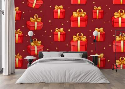 Christmas background with patterns of gifts and decorative objects Wall mural