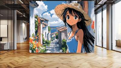 girl in dream town anime style Wall mural