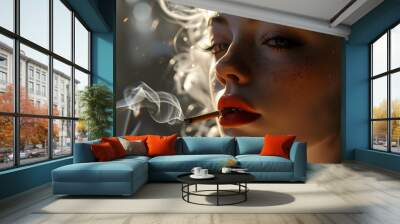 portrait of woman smoking Wall mural