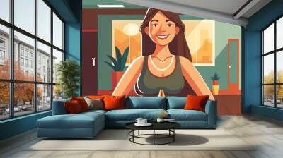 woman doing yoga, digital illustration, vector Wall mural