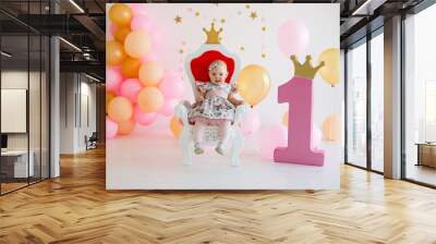 First birthday girl pink decor Wall mural