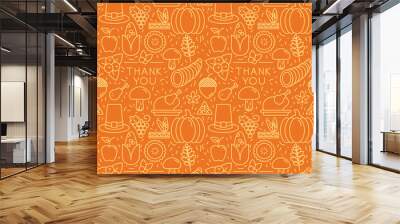 Thanksgiving elements on orange background. Seamless pattern for wallpaper, web sites,wrapping paper,for fashion prints, fabric, design. Wall mural