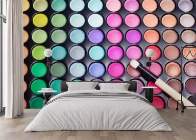 colorful eye shadows palette with professional makeup brush. mak Wall mural