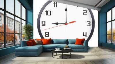 Wall clock isolated on white background. 9 p.m. or 9 a.m. Wall mural