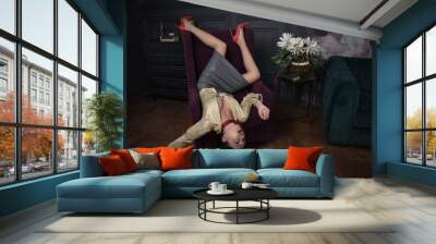 Crime scene with strangled  business woman (imitation).. Wall mural