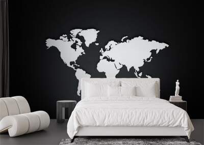 World map in white colors on a black background Wall mural