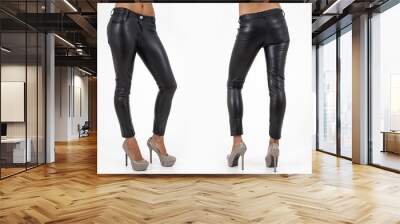 pretty women in leggings from skin on white background Wall mural