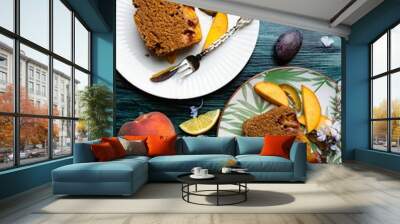 Vertical shot of a dessert with peach Wall mural