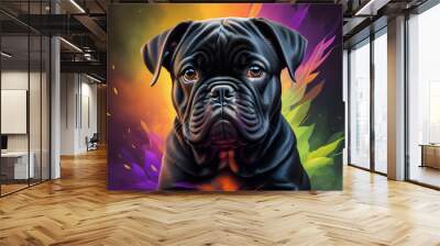 schwarzer Bully Welpe vor abstraktem Hintergrund Wall mural