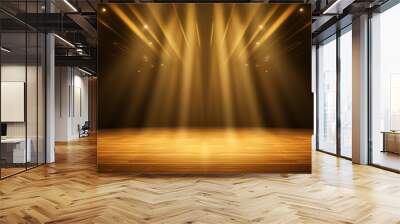 Empty stage podium background, luxury gold background with shiny glow lights Wall mural