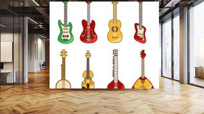 Vector icons with acoustic and electric guitar Wall mural