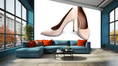 Beige high heel shoes isolated on white isolated Wall mural