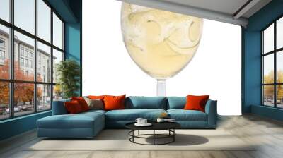 Glass of white sparkling wine with ice cubes mint Wall mural