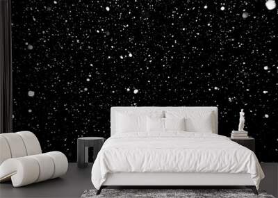 falling snow, snow on a black background, night snowfall, white spots on a black background Wall mural