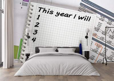 Text This Year I will. Financial planning on notebook Wall mural