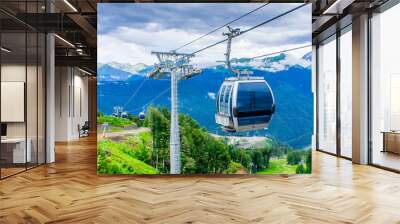 Cableway in the mountains.Beautiful Mountain View. Russia,Sochi,Krasnaya Poliana. Wall mural