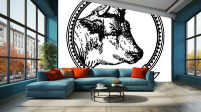 Cow head balnk label, badge and desig element. Vector illustration. Wall mural