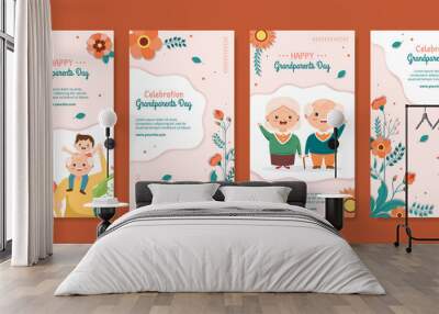 Happy Grandparents Day Stories Template Social Media Flat Cartoon Background Illustration Wall mural