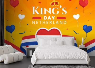 Happy Kings Netherlands Day Vector Illustration on 27 April with Waving Flags and Ribbon in King Celebration Flat Cartoon Background Design Wall mural