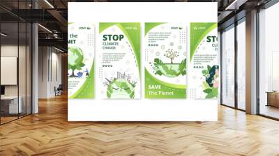 Save Planet Earth Stories Template Flat Design Environment With Eco Friendly Editable Illustration Square Background to Social Media or Greeting Card Wall mural