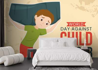 World Day Against Child Labour Illustration with Children Working for the Necessities of Life in Flat Kids Cartoon Hand Drawn for Campaign Templates Wall mural