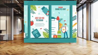 World Diabetes Day Social Media Stories Flat Cartoon Hand Drawn Templates Background Illustration Wall mural