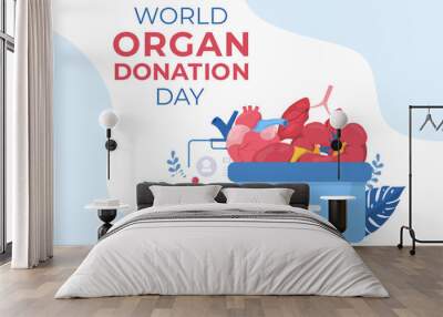 World Organ Donation Day with Kidneys, Heart, Lungs, Eyes or Liver for Transplantation, Saving Lives and Health Care in Flat Cartoon Illustration Wall mural