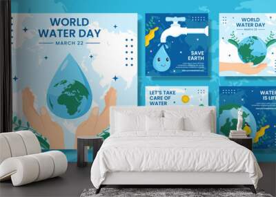 World Water Day Social Media Post Flat Cartoon Hand Drawn Templates Illustration Wall mural