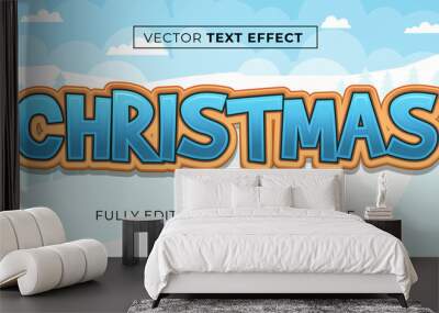 Merry christmas editable text effect in the snow background Wall mural