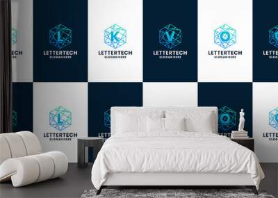 modern letter i, l, k, v, o, q logo design collection with digital technology concept Wall mural