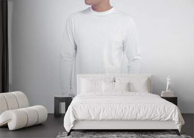 A Man wearing white long sleeve t shirt suitable for mock up Wall mural