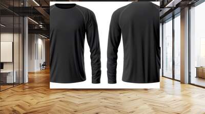 Black long sleeve t shirt front and back view isolated on white background.  Wall mural