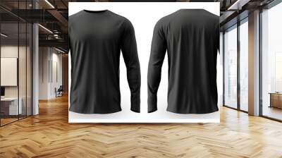 Black long sleeve t shirt front and back view isolated on white background.  Wall mural