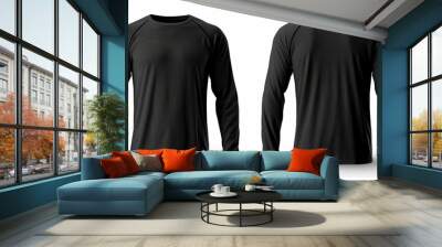 Black long sleeve t shirt front and back view isolated on white background. Generative AI Wall mural