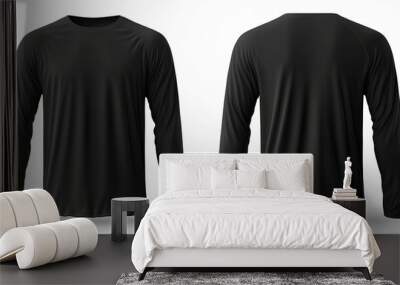 Black long sleeve t-shirt front and back view isolated on white background Wall mural