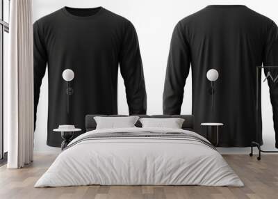 Black long sleeve t-shirt front and back view isolated on white background Wall mural