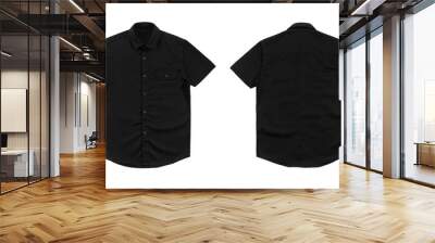 Black shirt front and back view isolated on white background. Wall mural