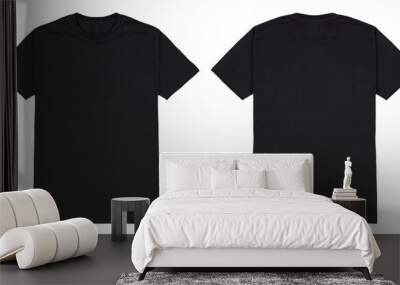 Black t shirt front and back view, isolated on white background. Ready for your mock up design template. Wall mural