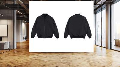 Blank plain bomber jacket isolated on white background. black bomber jacket. parachute jacket. front and back view. ready for your mock up design project. Wall mural