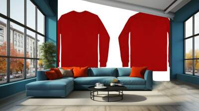 Blank plain red maroon long sleeve t shirt front and back view isolated on white background. Set of long sleeve tee, ready for your mockup design Wall mural