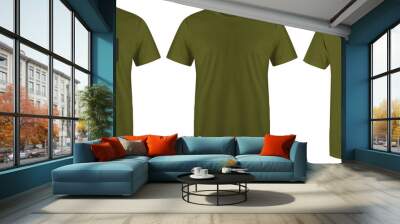 Blank t shirt green army color isolated on white background. Blank t shirt set bundle pack with three different style, suitable for mock up template. Wall mural