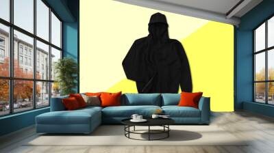 Top view of black zip hoodie with flat lay concept isolated on plain background Wall mural