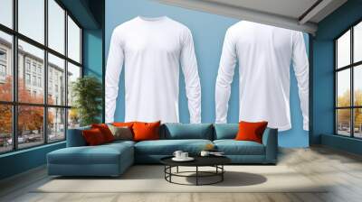 White long sleeve t shirt front and back view isolated on white background. Generative AI Wall mural