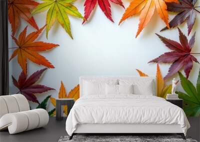 Autumn Maple Leaves Flat Lay White Background created with Generative AI Wall mural