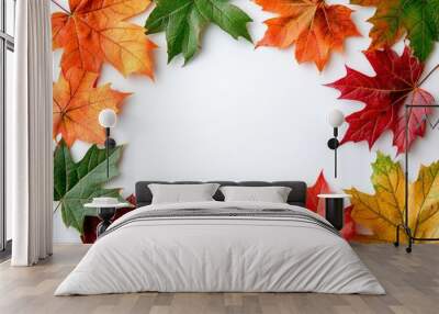 Autumn Maple Leaves Flat Lay White Background created with Generative AI Wall mural