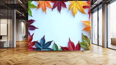 Autumn Maple Leaves Flat Lay White Background created with Generative AI Wall mural