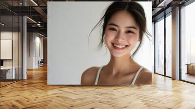 Beautiful young Asian woman smiling and happy created with Generative AI Wall mural